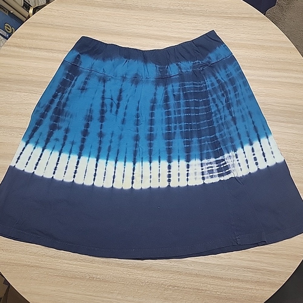 Deluxe LA Blues Womens XL Blue Tie Dye A-Line Skirt Elastic Waist Casual Ombre